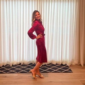 Pink & Red Belted Tory Burch midi dress.Size medium (see description) 100% silk